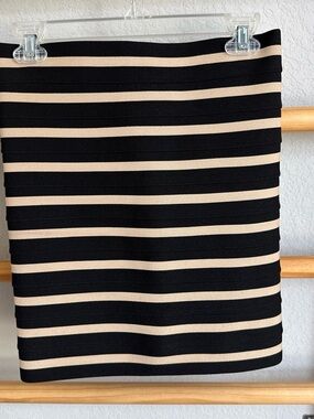 Women's Black and Beige Striped Bandage Skirt